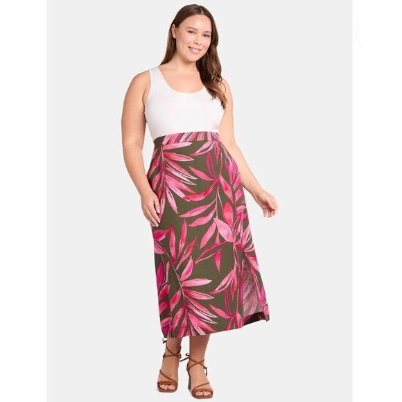 Women's Hawaiian Tropical Print Linen-Blend Slip Skirt with Side Slit, Size XL - Picture 8 of 12